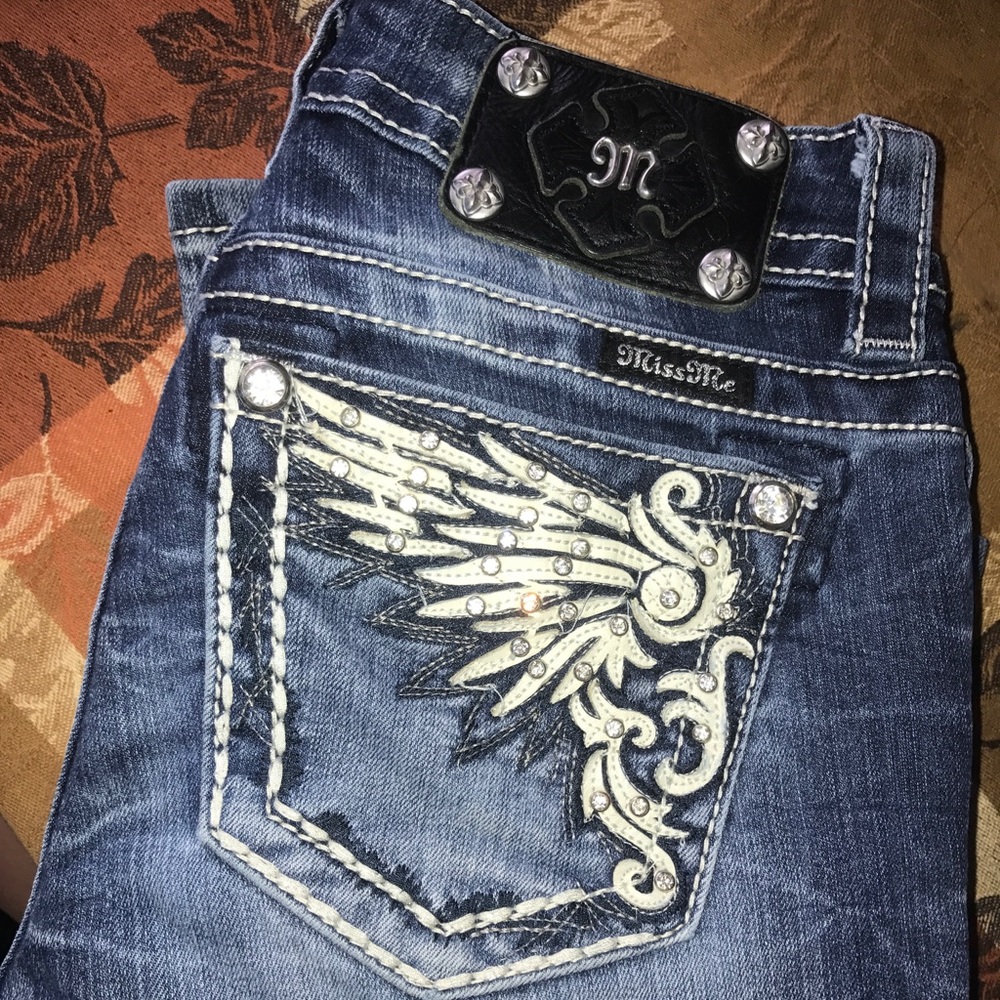 MissMe Mid-rise Angel Wings Bootcut Jeans